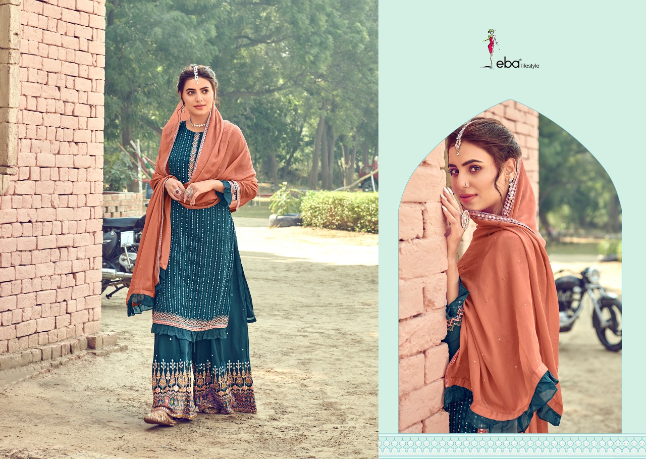 Eba Lifestyle Launched Manjari Fox Georgette With Fancy Embroidery Daimond Work Salwar Kameez Wholesale Dealer Surat