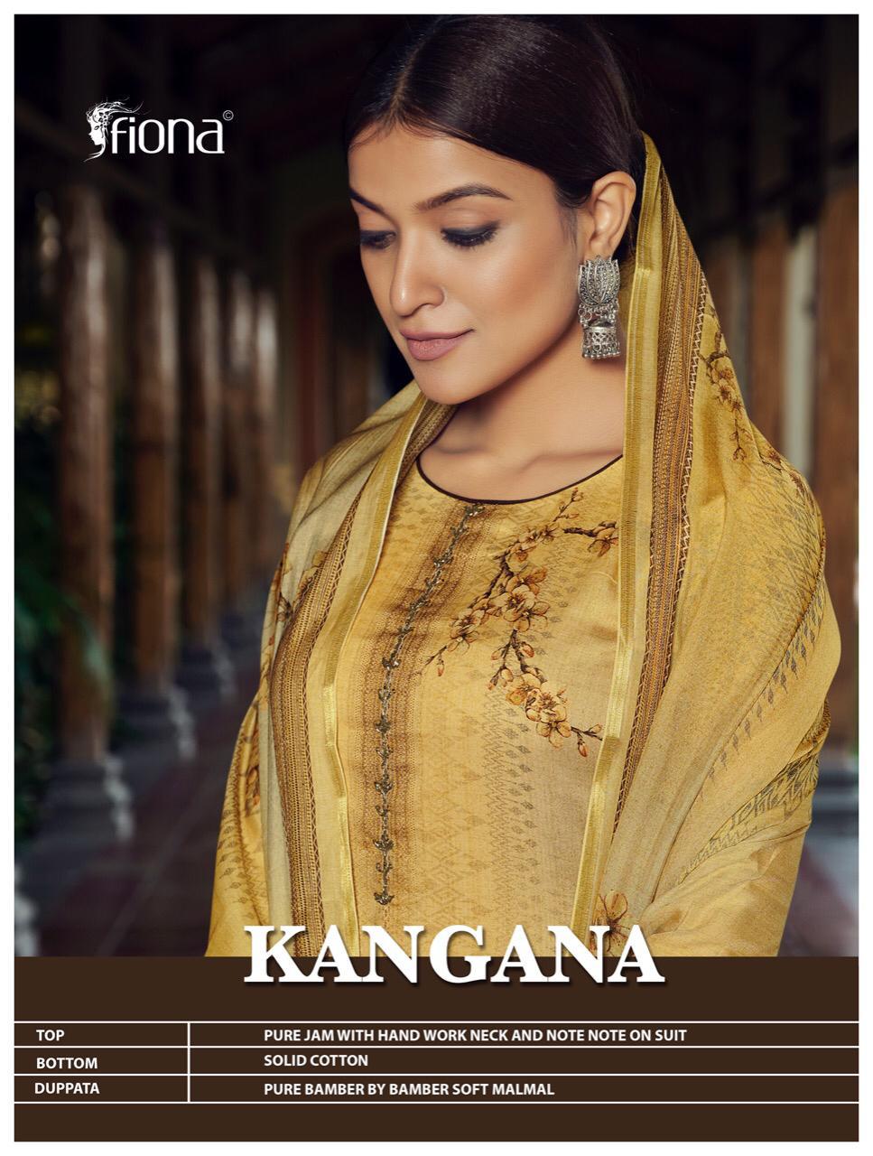 Fiona Launched Kangana Pure Jam With Embroidery Neck Hand Work Dress Material Salwar Suits Wholesale Dealer Surat