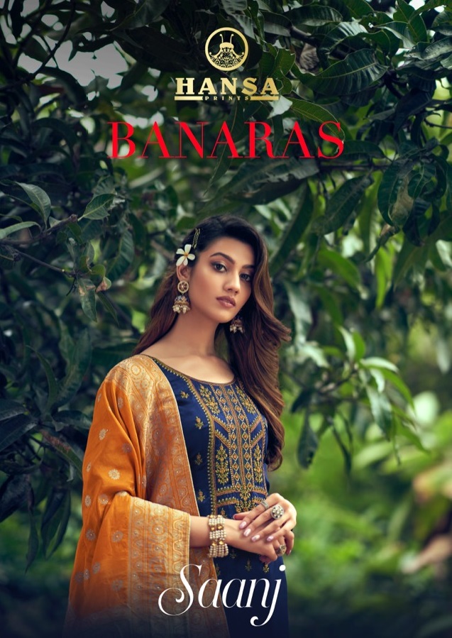 Hansa Prints Launched Saanj Bsy Dola Silk Dyed With Embroidery Work Salwar Suits Wholesale Dealer Surat
