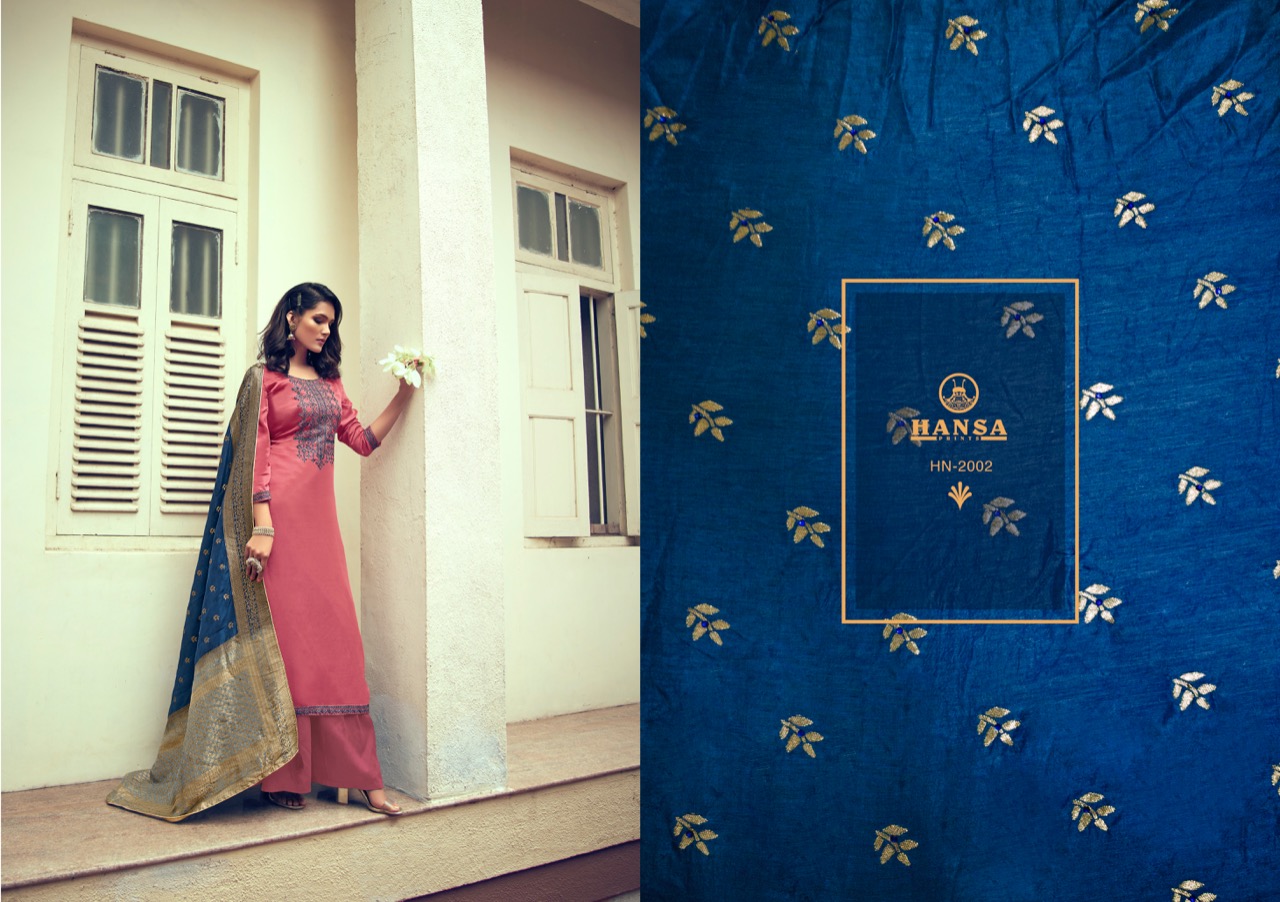 Hansa Prints Launched Saanj Bsy Dola Silk Dyed With Embroidery Work Salwar Suits Wholesale Dealer Surat