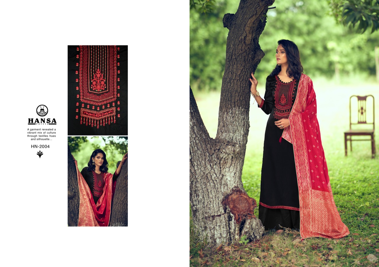 Hansa Prints Launched Saanj Bsy Dola Silk Dyed With Embroidery Work Salwar Suits Wholesale Dealer Surat