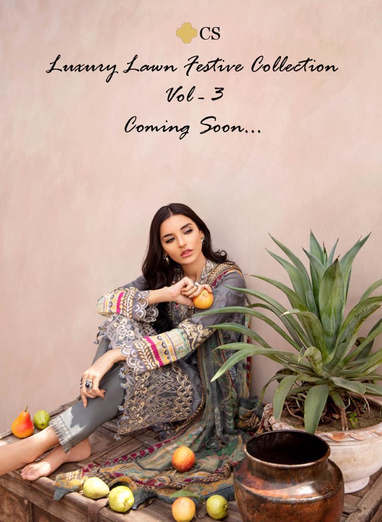 Cs Launched Luxury Lawn Vol 3 Digital Print With Self Embroidery Work Pakistani Style Suits Wholesale Dealer Surat