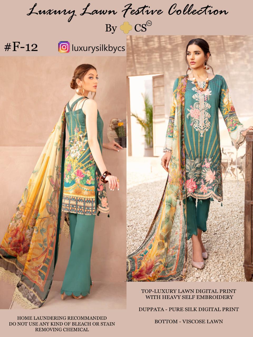 Cs Launched Luxury Lawn Vol 3 Digital Print With Self Embroidery Work Pakistani Style Suits Wholesale Dealer Surat