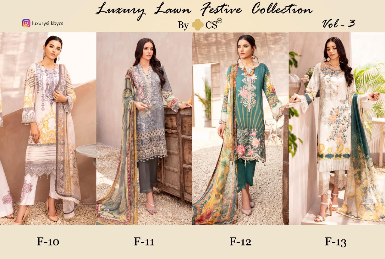 Cs Launched Luxury Lawn Vol 3 Digital Print With Self Embroidery Work Pakistani Style Suits Wholesale Dealer Surat