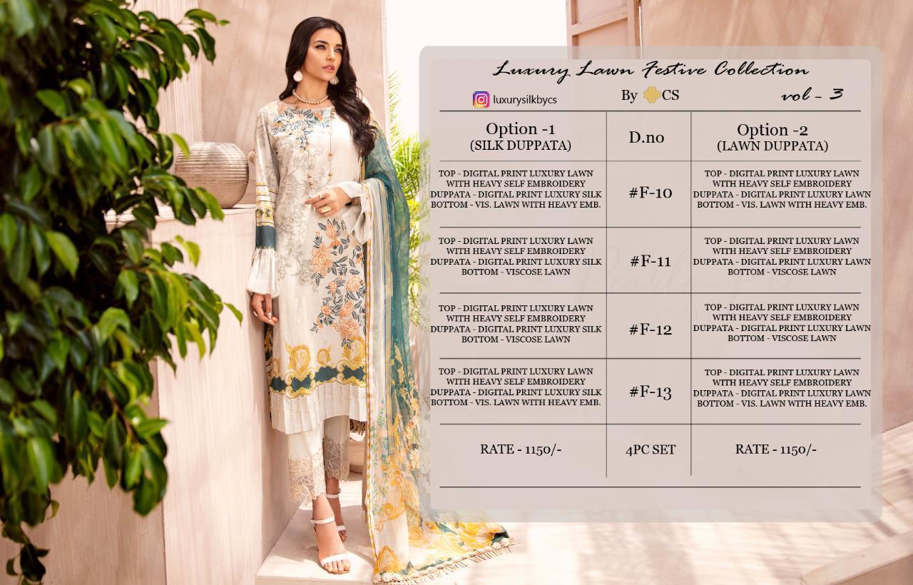 Cs Launched Luxury Lawn Vol 3 Digital Print With Self Embroidery Work Pakistani Style Suits Wholesale Dealer Surat