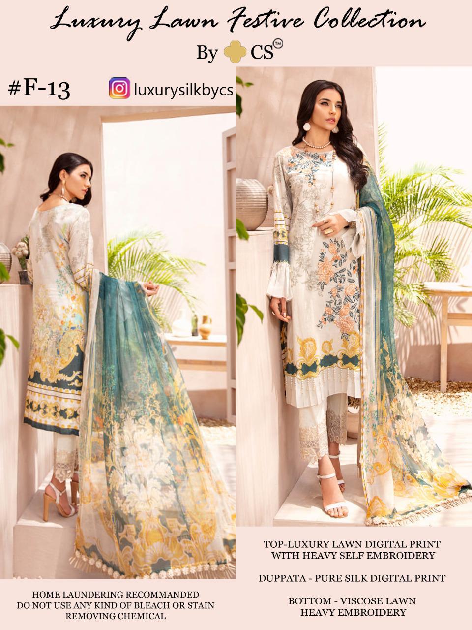 Cs Launched Luxury Lawn Vol 3 Digital Print With Self Embroidery Work Pakistani Style Suits Wholesale Dealer Surat