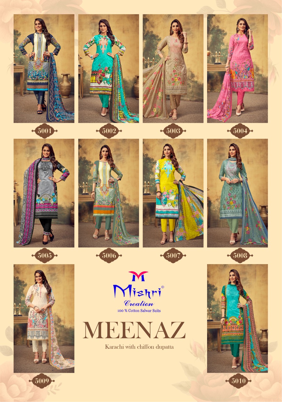 Mishri Creation Presents Meenaz Vol 5 Pure Cotton With Karachi Print Dress Material Suits Wholesale Dealer Surat