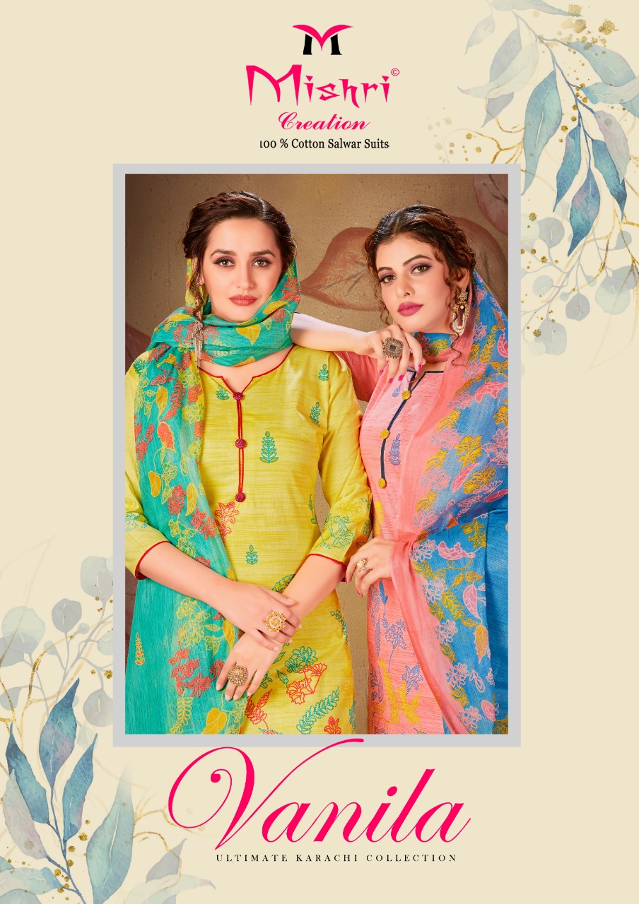 Mishri Creation Vanila Heavy Pure Cotton With Fancy Print Casual Wear Dress Material Salwar Suits Wholesale Dealer Surat