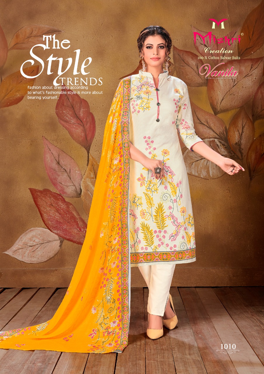 Mishri Creation Vanila Heavy Pure Cotton With Fancy Print Casual Wear Dress Material Salwar Suits Wholesale Dealer Surat