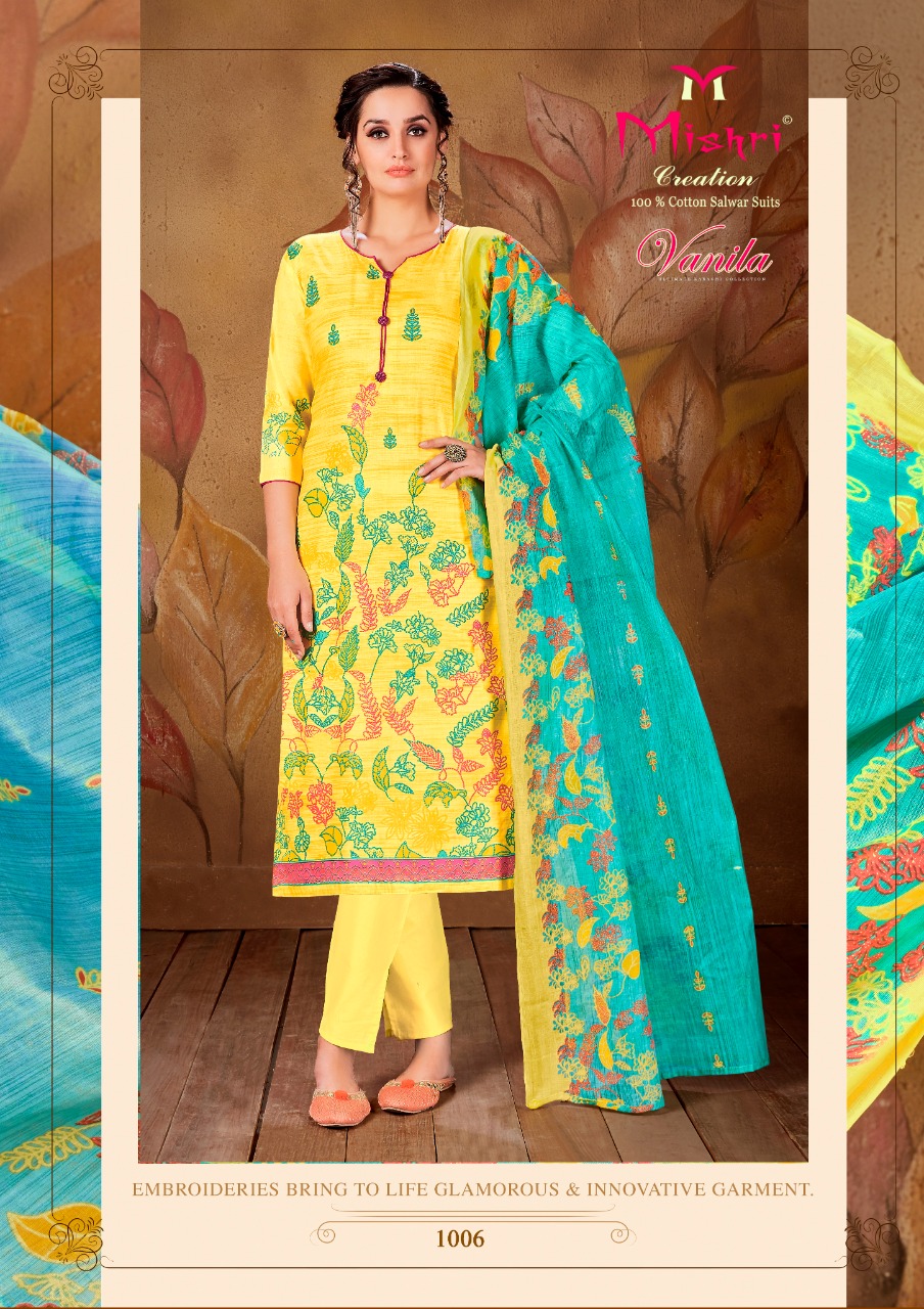 Mishri Creation Vanila Heavy Pure Cotton With Fancy Print Casual Wear Dress Material Salwar Suits Wholesale Dealer Surat