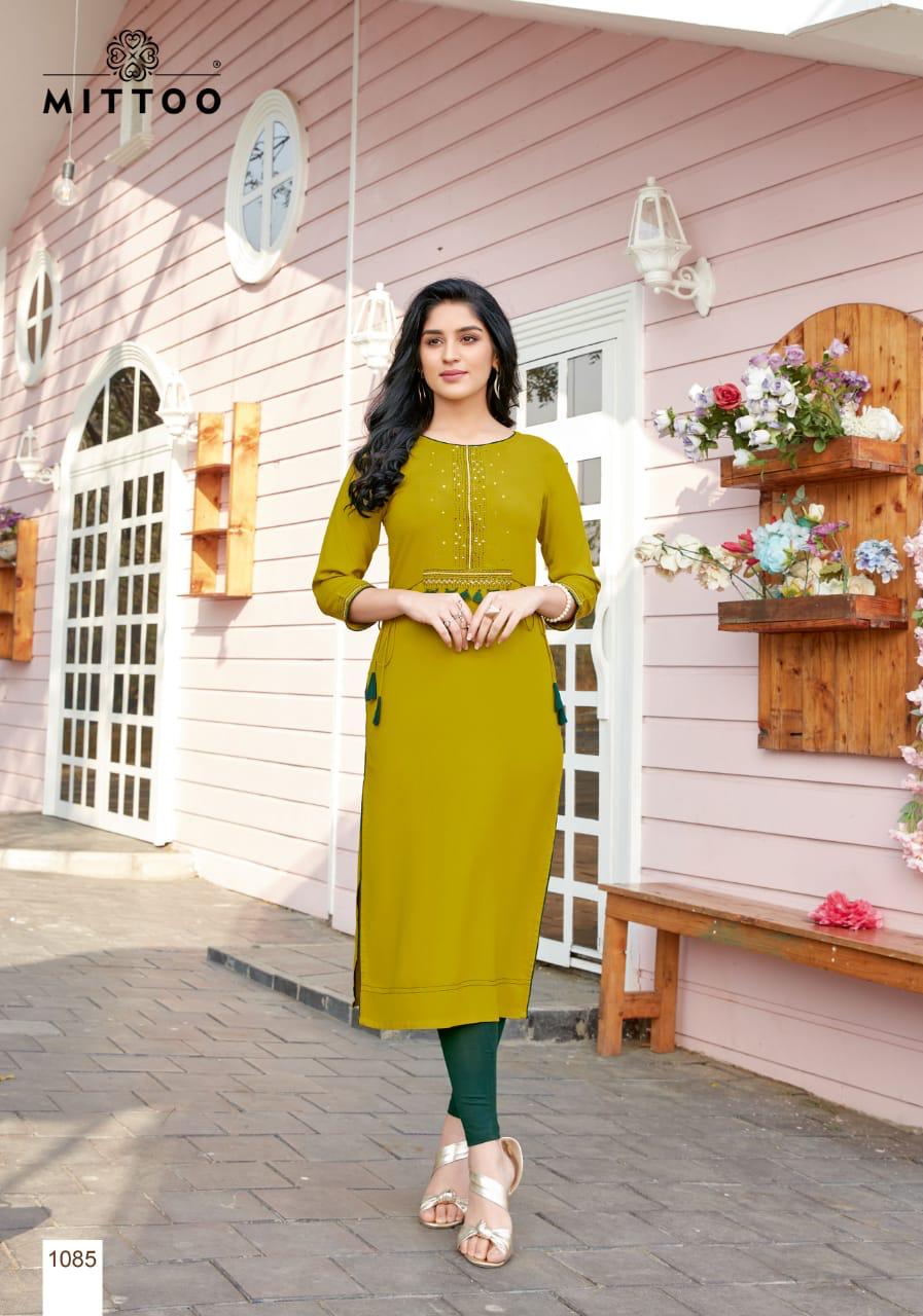 Mittoo Launched Heer Vol 3 Heavy Rayon With Stylish Embroidery Work Long Straight Kurtis Wholesale Dealer Surat