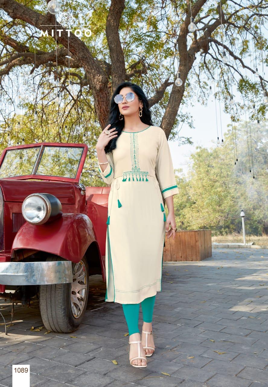 Mittoo Launched Heer Vol 3 Heavy Rayon With Stylish Embroidery Work Long Straight Kurtis Wholesale Dealer Surat