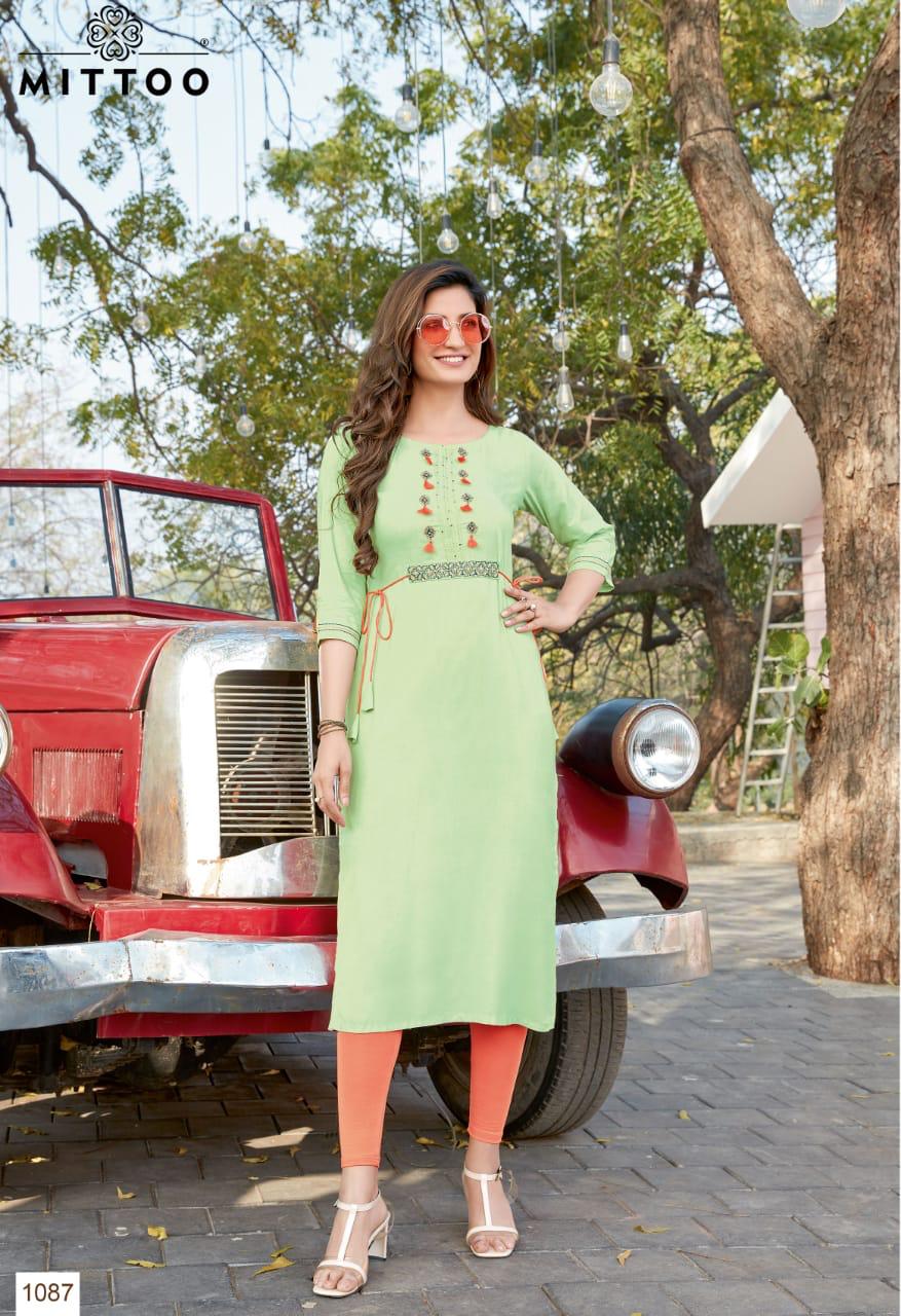 Mittoo Launched Heer Vol 3 Heavy Rayon With Stylish Embroidery Work Long Straight Kurtis Wholesale Dealer Surat