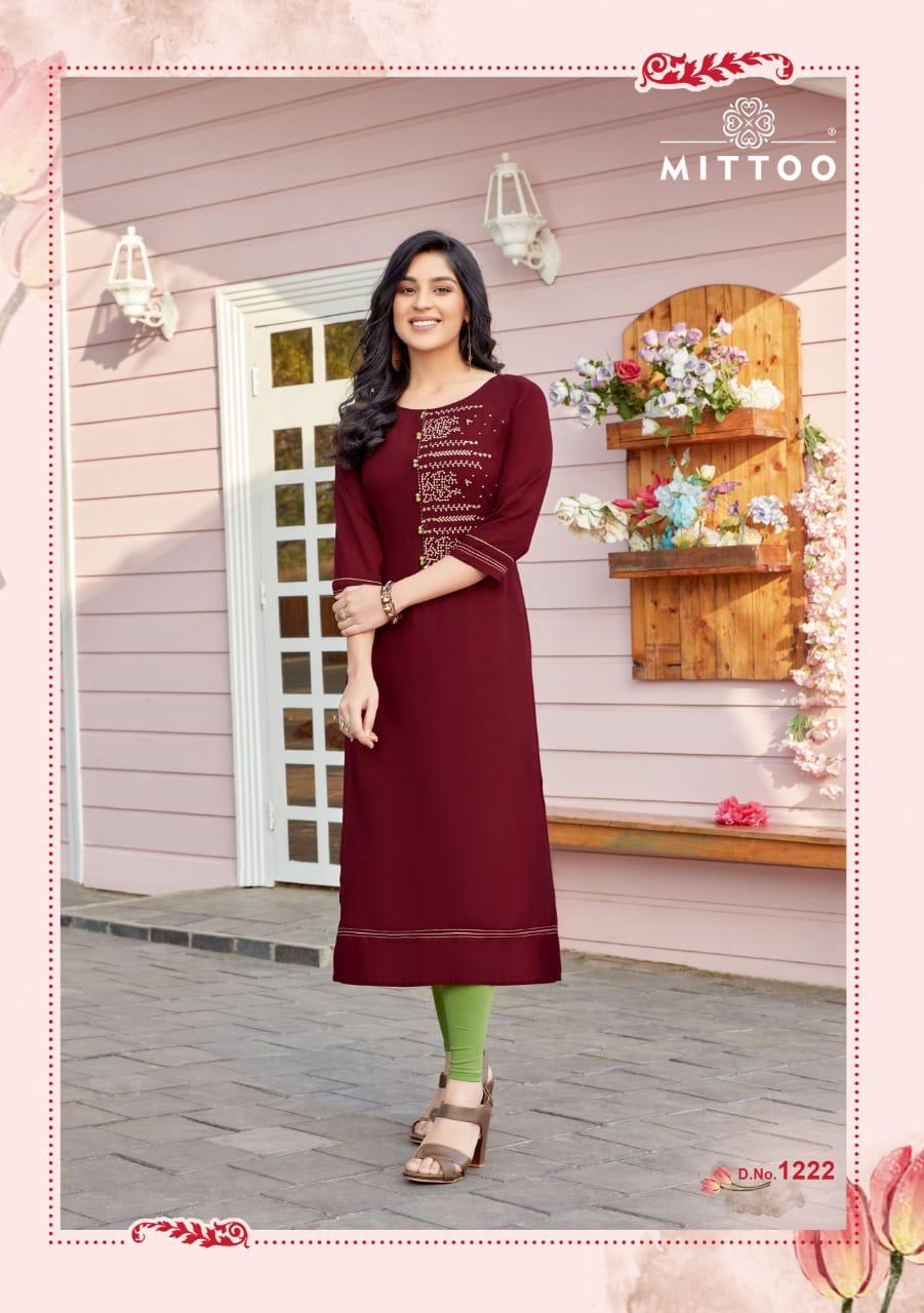Mittoo Launched Palak Vol 25 Heavy Rayon Long Straight Type Regular Wear Kurtis Wholesale Dealer Surat