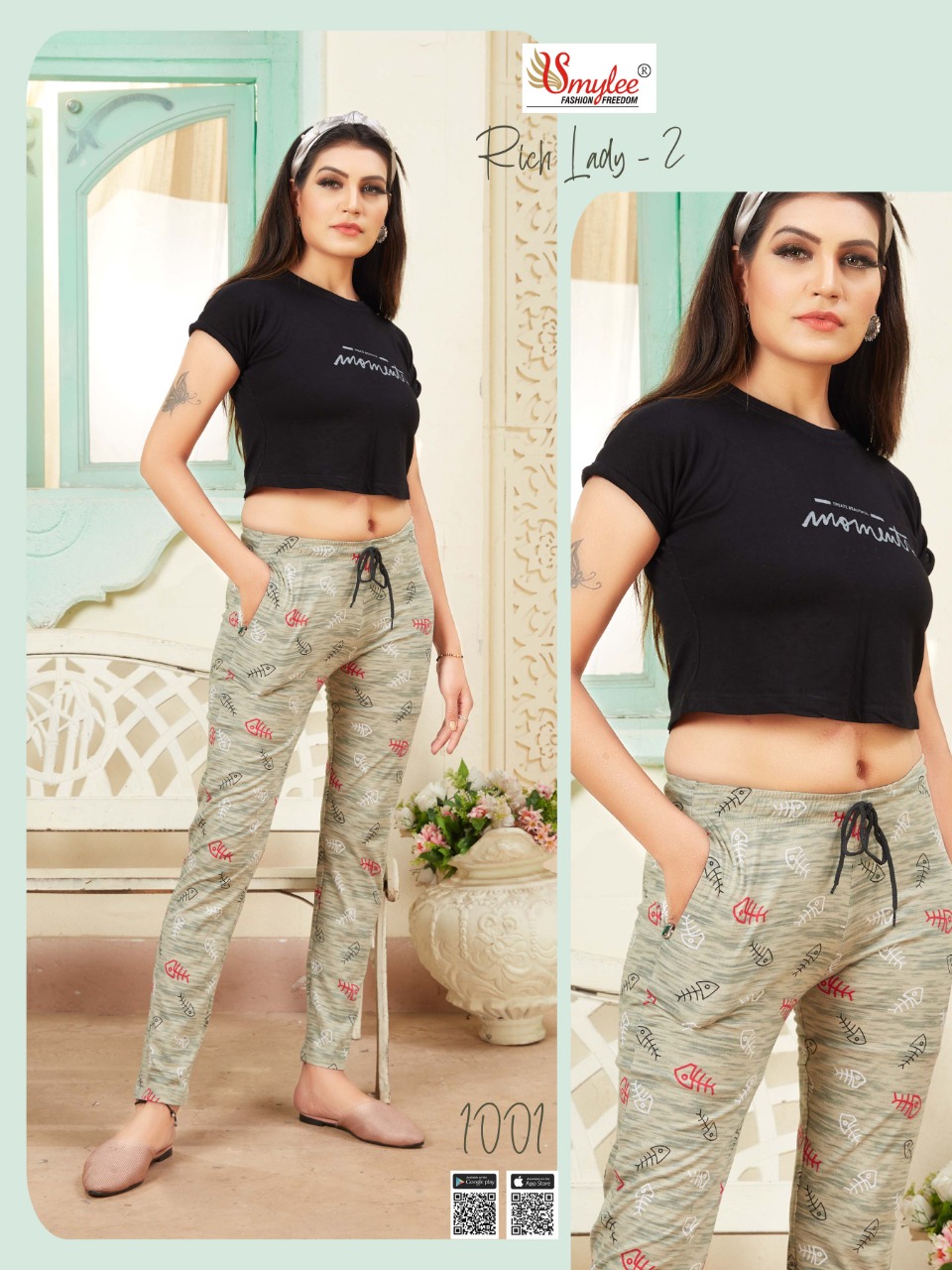 Smylee Fashion Presents Rich Lady Vol 2 Discharge Procian Sinker Hosiery Fancy Designer Bottoms Wholesale Dealer Surat