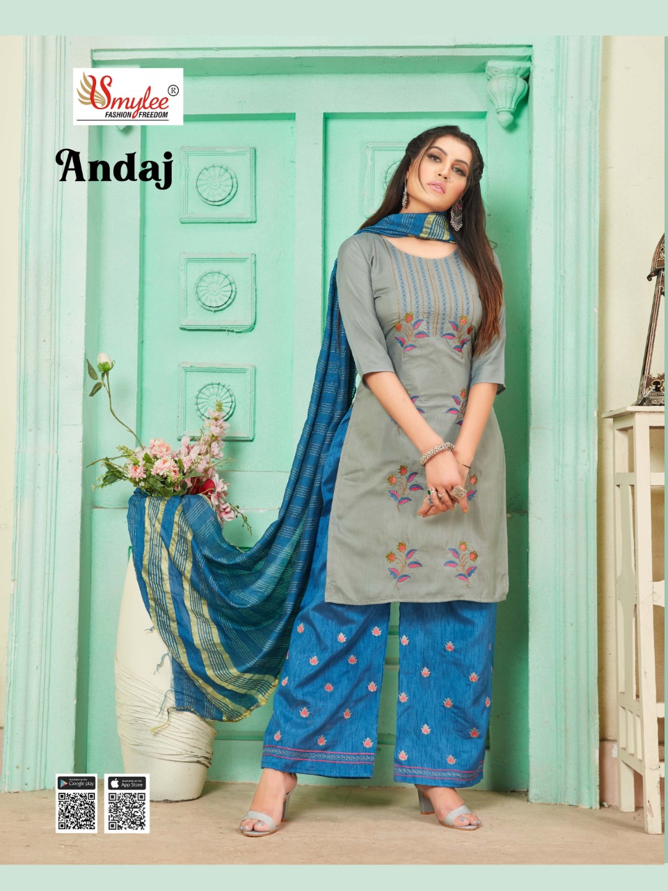 Smylee Fashion Presents Andaj Heavy Maslin Fabric With Embroidery Work Kurtis And Plazzo Wholesale Dealer Surat
