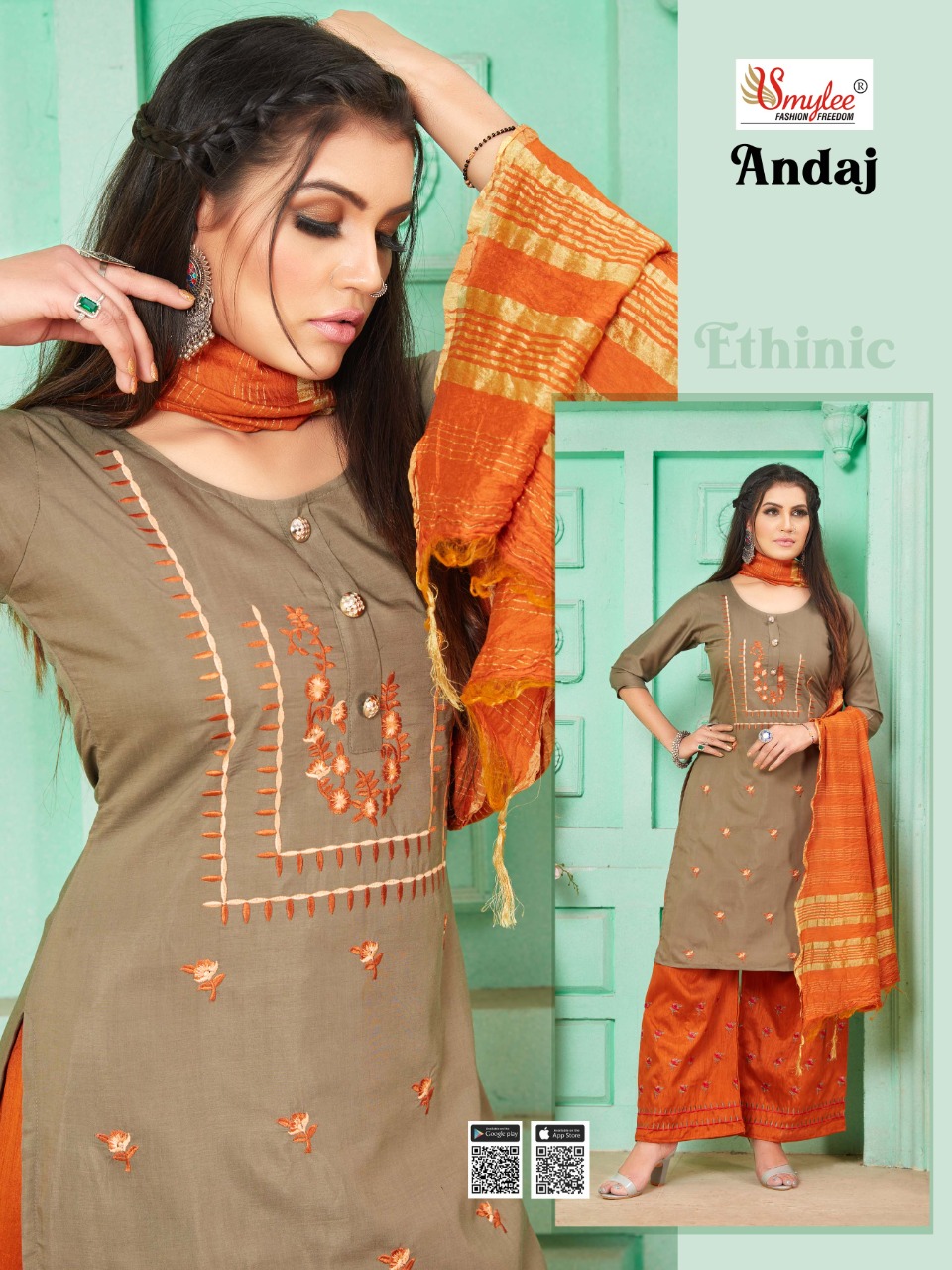 Smylee Fashion Presents Andaj Heavy Maslin Fabric With Embroidery Work Kurtis And Plazzo Wholesale Dealer Surat