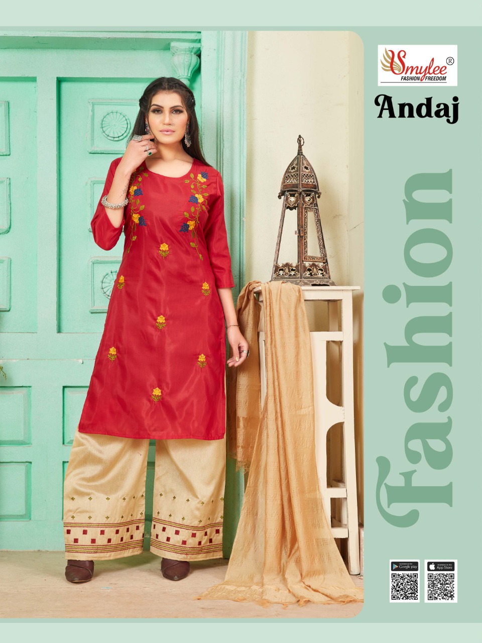 Smylee Fashion Presents Andaj Heavy Maslin Fabric With Embroidery Work Kurtis And Plazzo Wholesale Dealer Surat