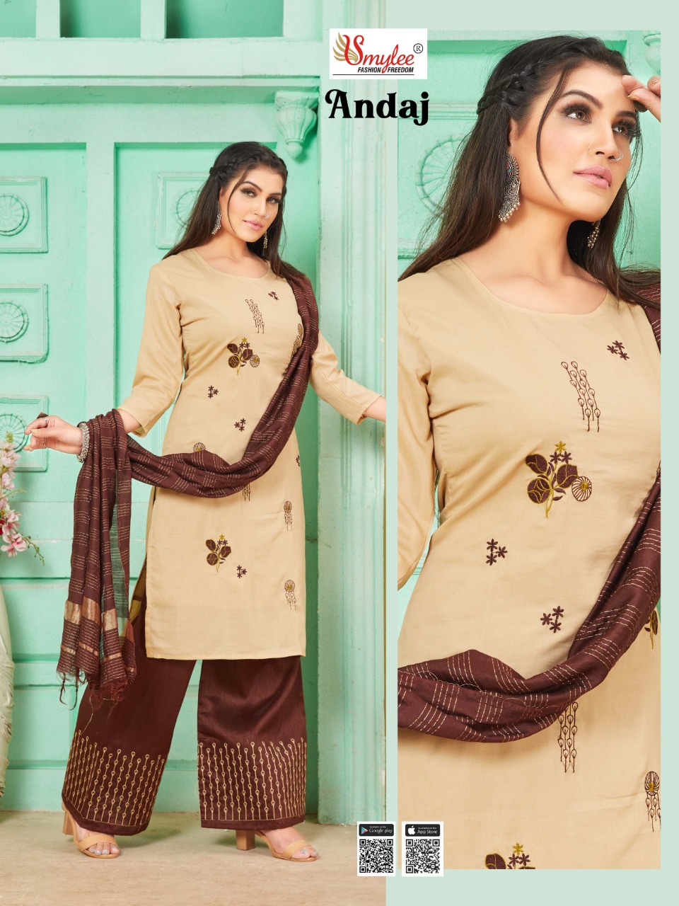 Smylee Fashion Presents Andaj Heavy Maslin Fabric With Embroidery Work Kurtis And Plazzo Wholesale Dealer Surat