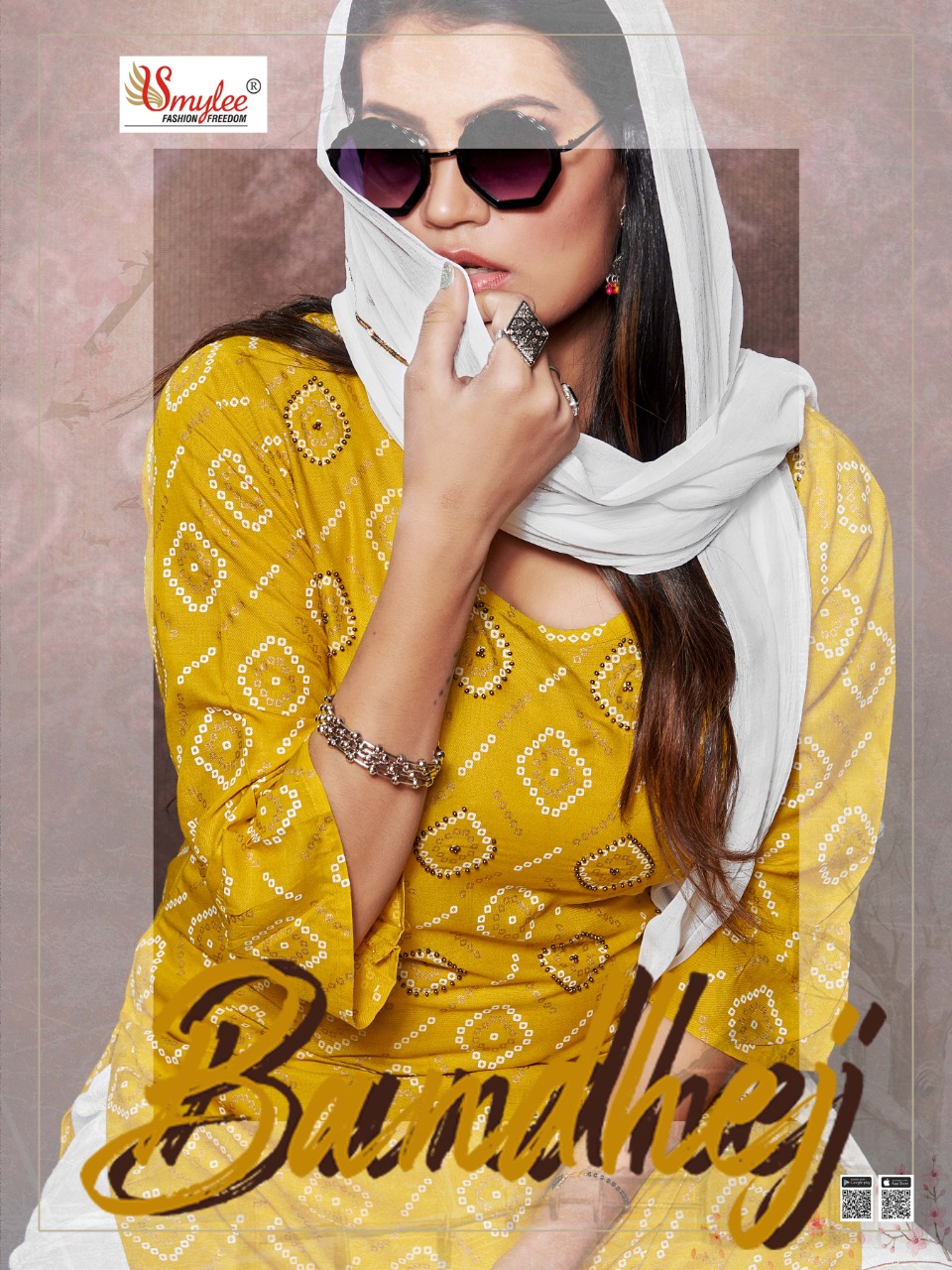 Smylee Fashion Launched Bandhej Heavy Rayon Bandhej Print With Hand Work Kurtis And Sharara Bottoms Wholesale Dealer Surat