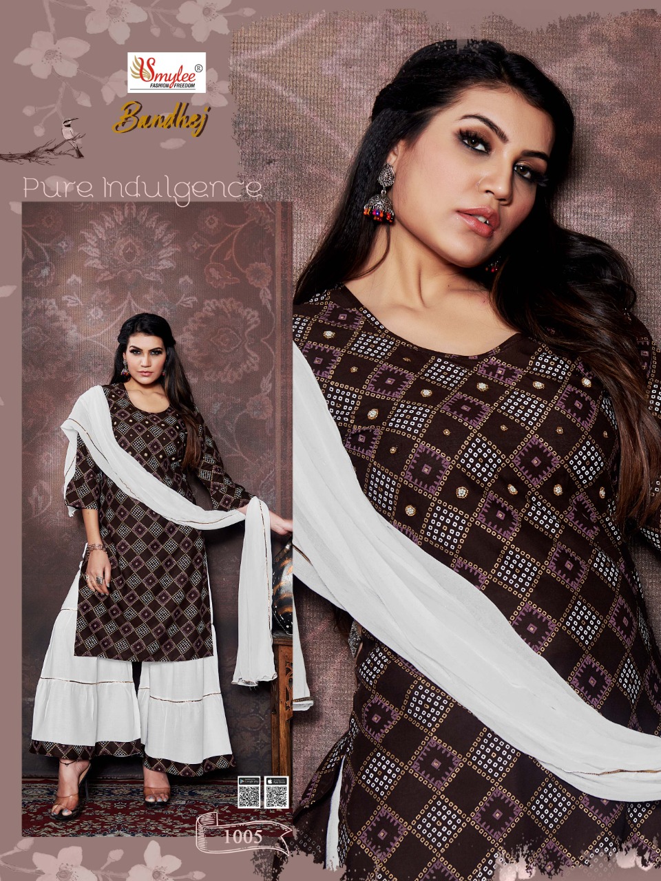 Smylee Fashion Launched Bandhej Heavy Rayon Bandhej Print With Hand Work Kurtis And Sharara Bottoms Wholesale Dealer Surat