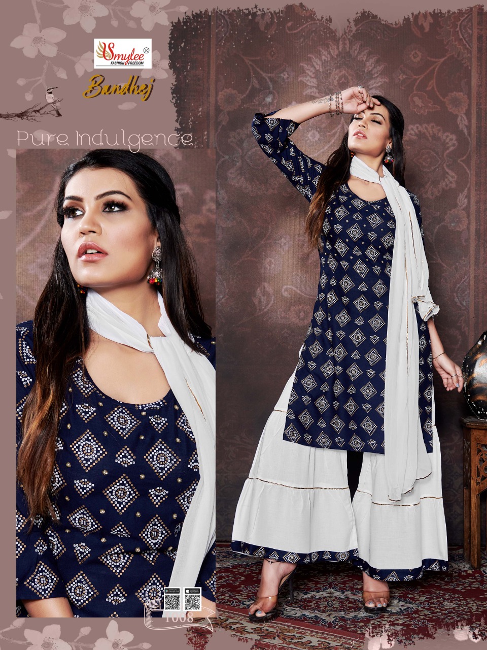 Smylee Fashion Launched Bandhej Heavy Rayon Bandhej Print With Hand Work Kurtis And Sharara Bottoms Wholesale Dealer Surat