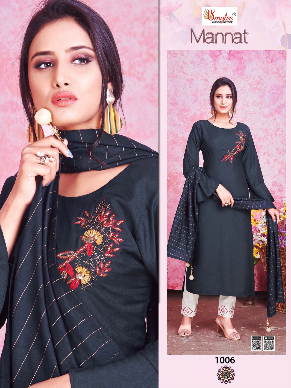 Smylee Fashion Launched Mannat Heavy Silk With Embroidery Hand Work Casual Wear Kurtis Wholesale Dealer Surat
