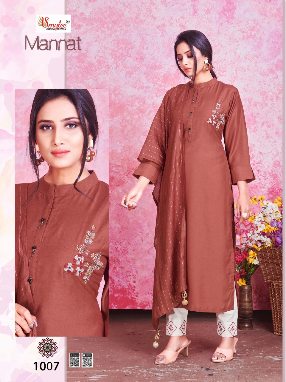 Smylee Fashion Launched Mannat Heavy Silk With Embroidery Hand Work Casual Wear Kurtis Wholesale Dealer Surat