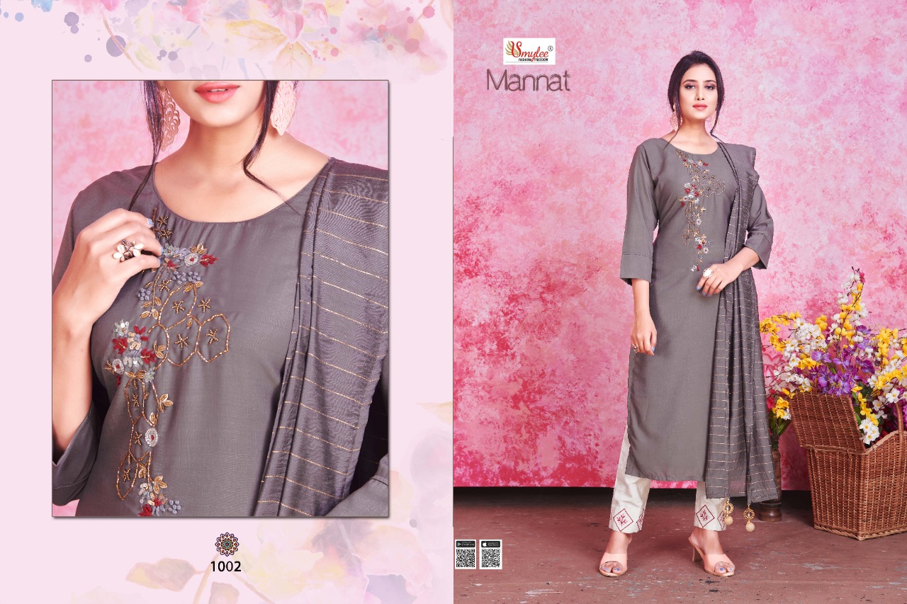 Smylee Fashion Launched Mannat Heavy Silk With Embroidery Hand Work Casual Wear Kurtis Wholesale Dealer Surat