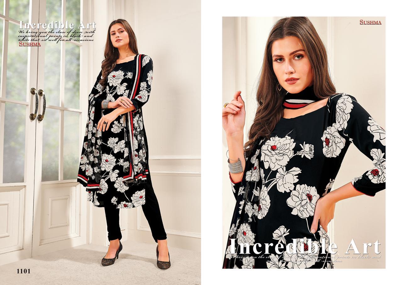 Sushma Launched Spot Light Creamy Crape Fancy Designer Dress Material Salwar Suits Wholesale Dealer Surat
