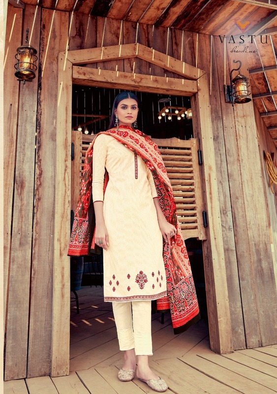 Vastu Tex Jamdani Vol 1 Pure Lawn Print With Neck Daman Work Dress Material Salwar Suits Wholesale Dealer Surat