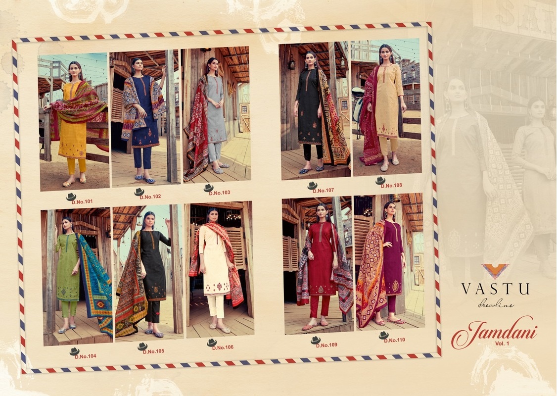 Vastu Tex Jamdani Vol 1 Pure Lawn Print With Neck Daman Work Dress Material Salwar Suits Wholesale Dealer Surat