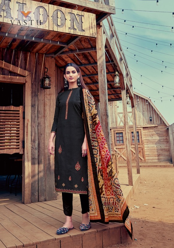 Vastu Tex Jamdani Vol 1 Pure Lawn Print With Neck Daman Work Dress Material Salwar Suits Wholesale Dealer Surat