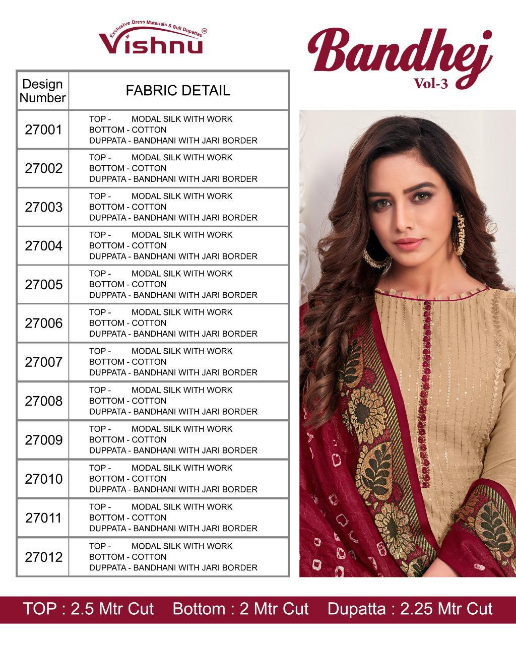 Vishnu Impex Presents Bandhej Vol 3 Modal Silk With Embroidery Work Dress Material Suits Wholesale Dealer Surat