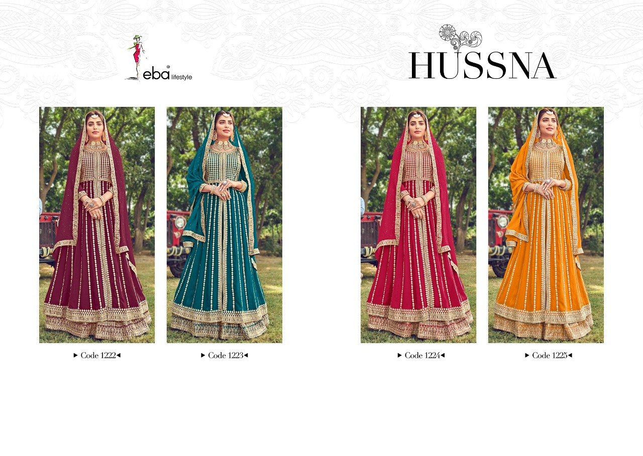 Eba Lifestyle Hussna Semi Pure With Heavy Embroidery Work Long Gown Style Pakistani Collection Salwar Kameez Wholesale Dealer Surat