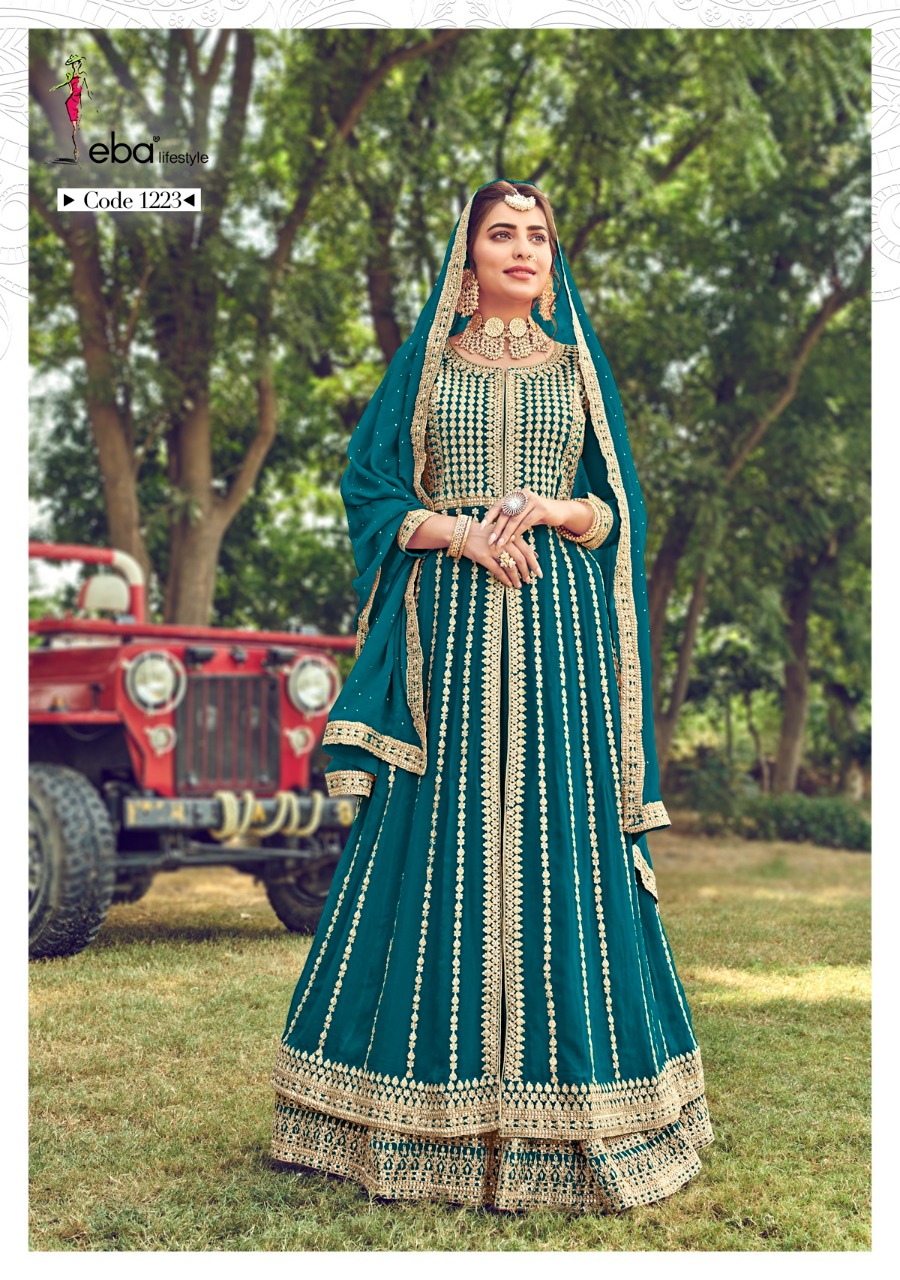 Eba Lifestyle Hussna Semi Pure With Heavy Embroidery Work Long Gown Style Pakistani Collection Salwar Kameez Wholesale Dealer Surat