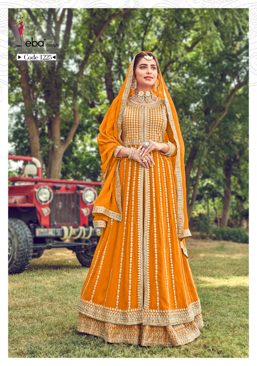 Eba Lifestyle Hussna Semi Pure With Heavy Embroidery Work Long Gown Style Pakistani Collection Salwar Kameez Wholesale Dealer Surat
