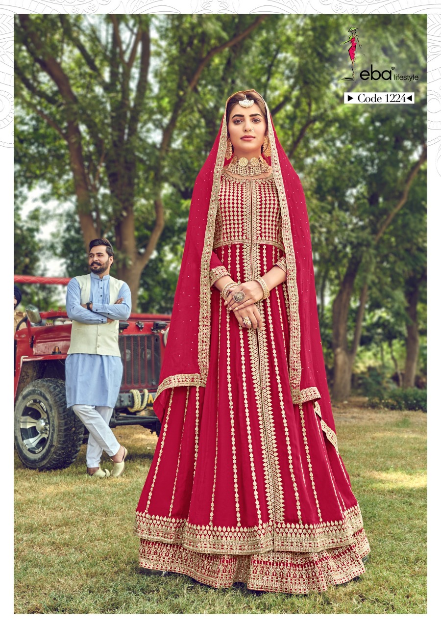 Eba Lifestyle Hussna Semi Pure With Heavy Embroidery Work Long Gown Style Pakistani Collection Salwar Kameez Wholesale Dealer Surat