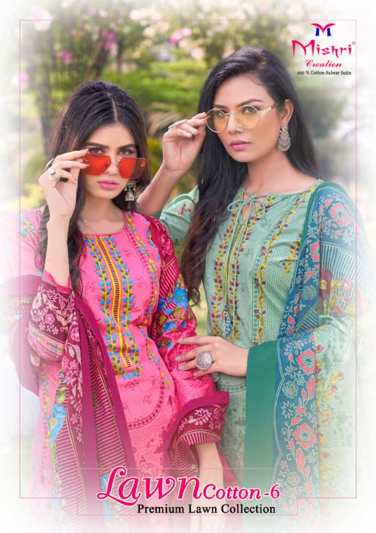 Mishri Creation Lawn Cotton Vol 6 Fabric Lawn Cotton With Karachi Style Print Salwar Suits Wholesale Dealer Surat