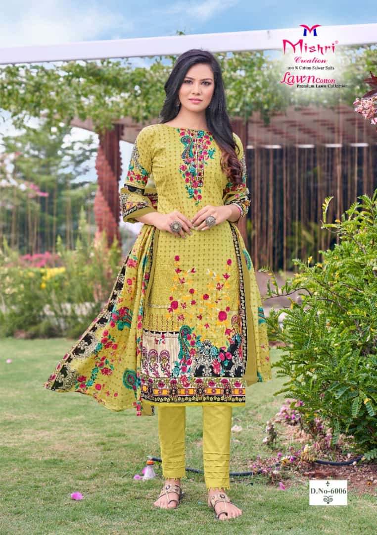 Mishri Creation Lawn Cotton Vol 6 Fabric Lawn Cotton With Karachi Style Print Salwar Suits Wholesale Dealer Surat
