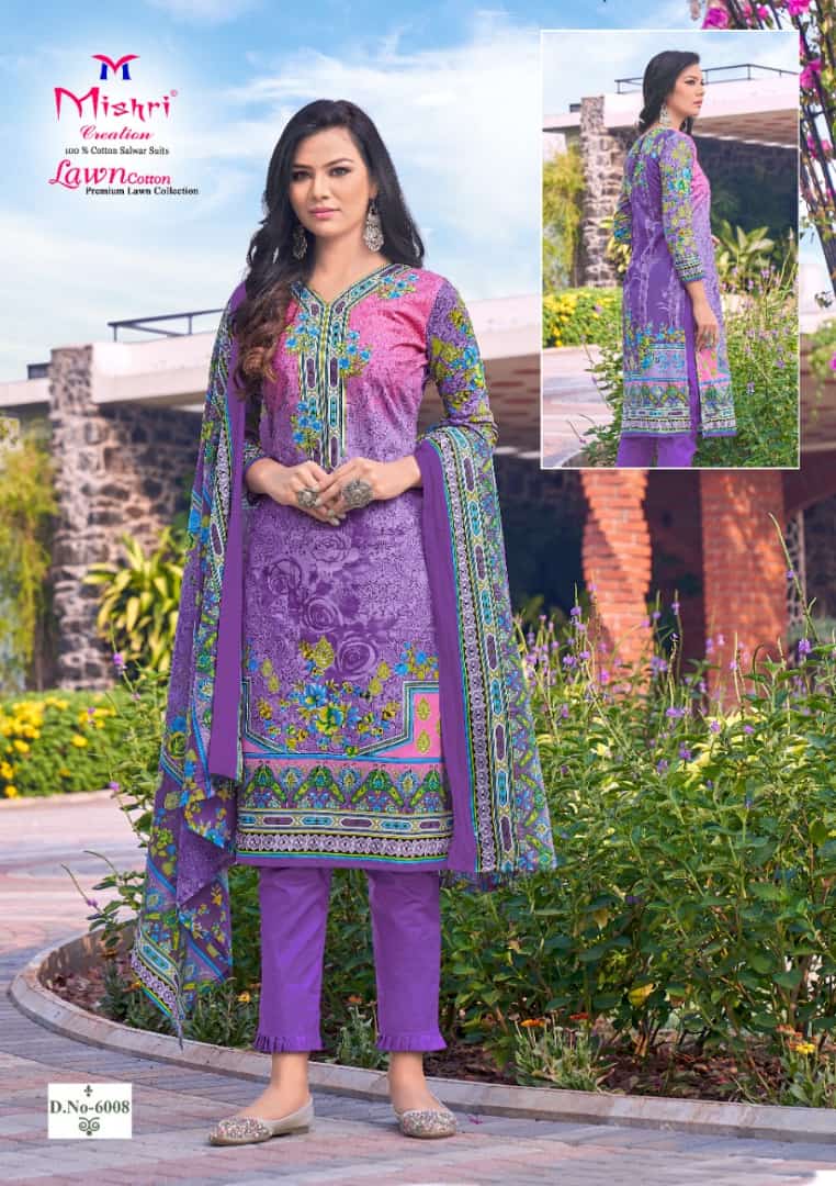Mishri Creation Lawn Cotton Vol 6 Fabric Lawn Cotton With Karachi Style Print Salwar Suits Wholesale Dealer Surat