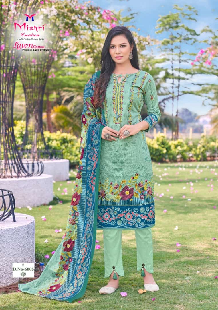 Mishri Creation Lawn Cotton Vol 6 Fabric Lawn Cotton With Karachi Style Print Salwar Suits Wholesale Dealer Surat