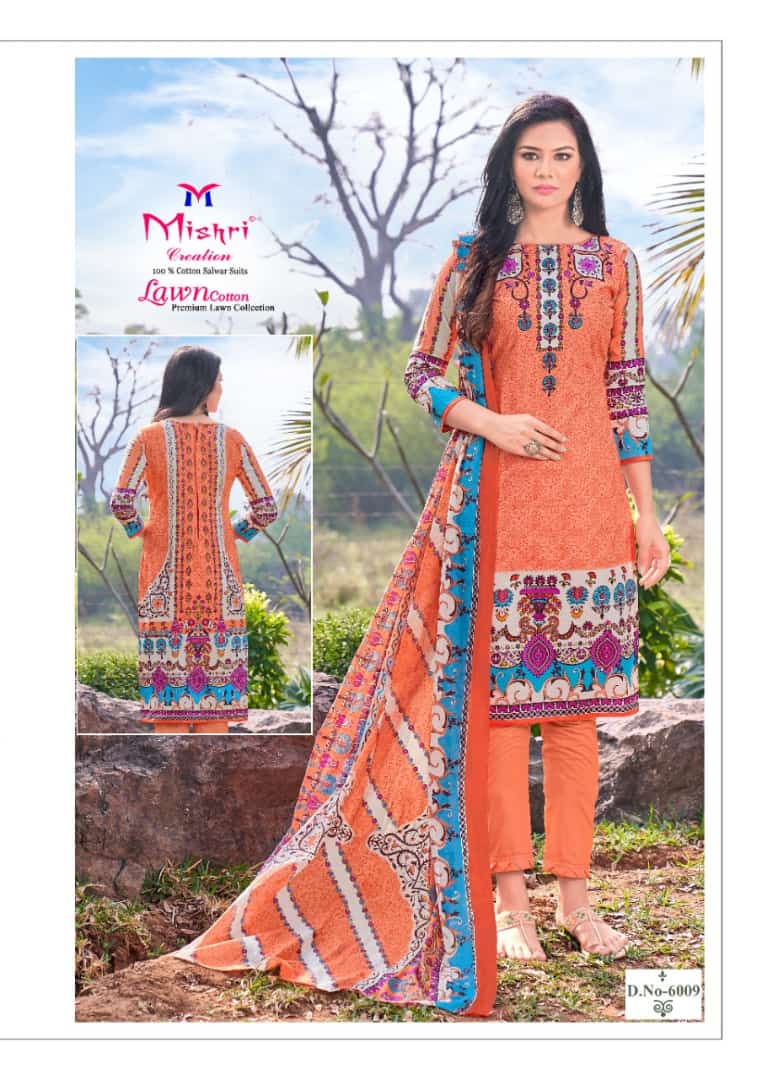 Mishri Creation Lawn Cotton Vol 6 Fabric Lawn Cotton With Karachi Style Print Salwar Suits Wholesale Dealer Surat