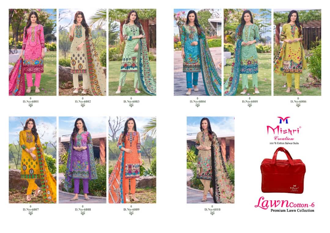 Mishri Creation Lawn Cotton Vol 6 Fabric Lawn Cotton With Karachi Style Print Salwar Suits Wholesale Dealer Surat