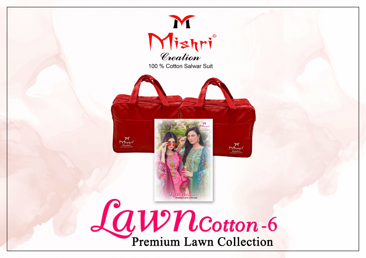 Mishri Creation Lawn Cotton Vol 6 Fabric Lawn Cotton With Karachi Style Print Salwar Suits Wholesale Dealer Surat