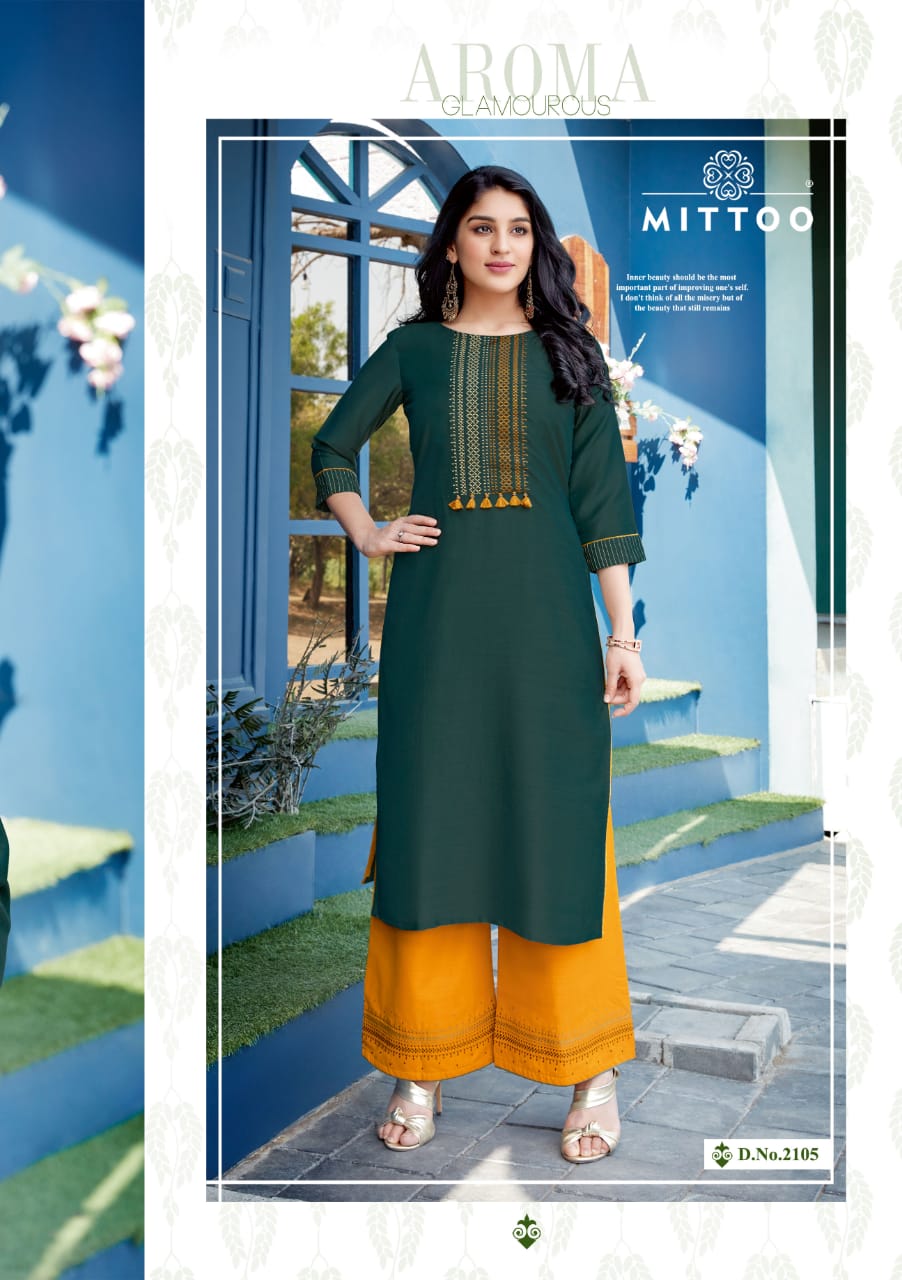 Mittoo Panghat Vol 16 Heavy Rayon With Embroidery Hand Work Long Straight Type Casual Wear Kurtis And Plazzo Wholesaler Dealer Surat