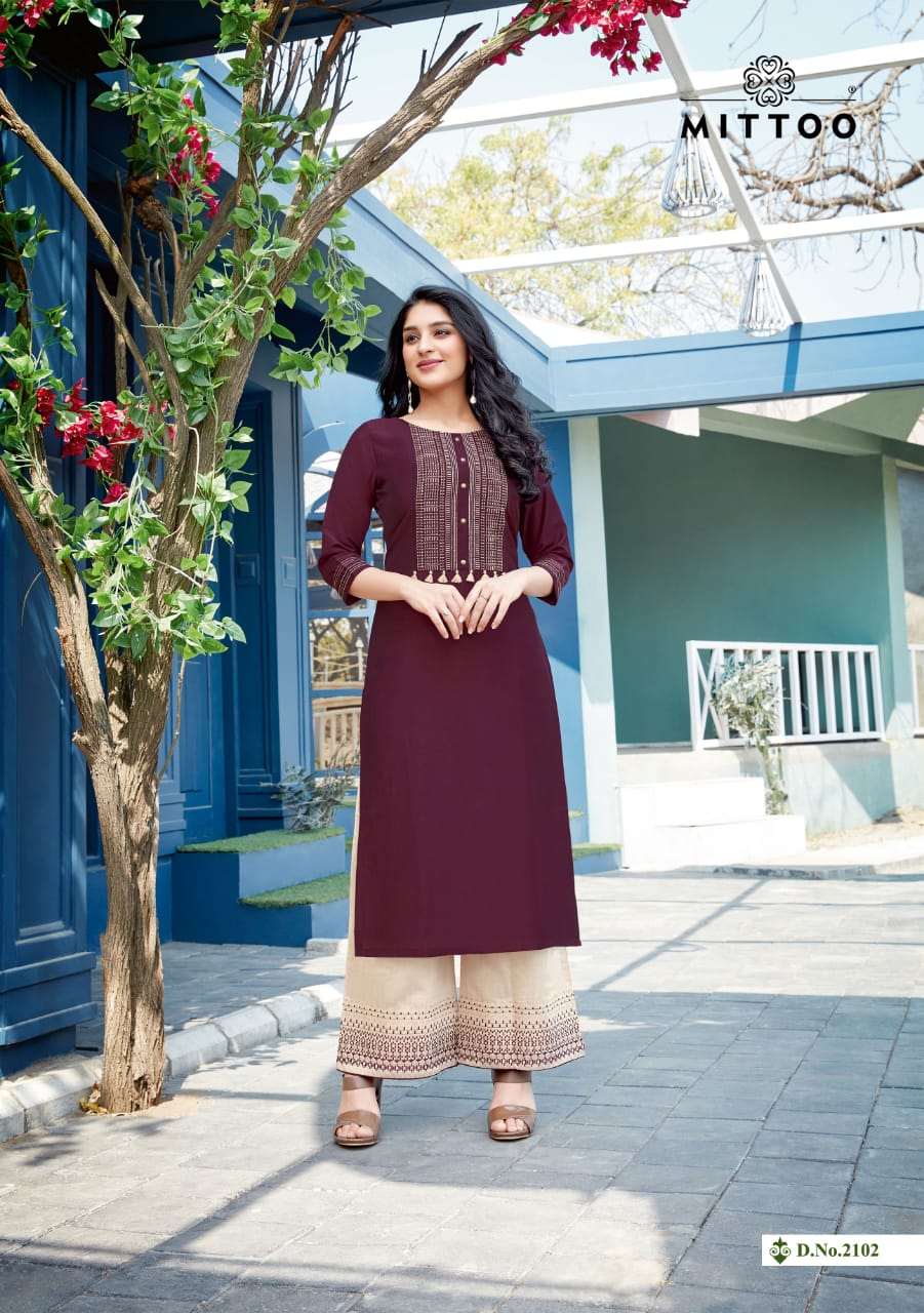 Mittoo Panghat Vol 16 Heavy Rayon With Embroidery Hand Work Long Straight Type Casual Wear Kurtis And Plazzo Wholesaler Dealer Surat