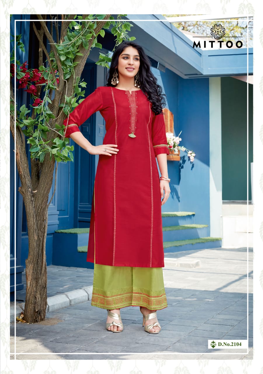 Mittoo Panghat Vol 16 Heavy Rayon With Embroidery Hand Work Long Straight Type Casual Wear Kurtis And Plazzo Wholesaler Dealer Surat