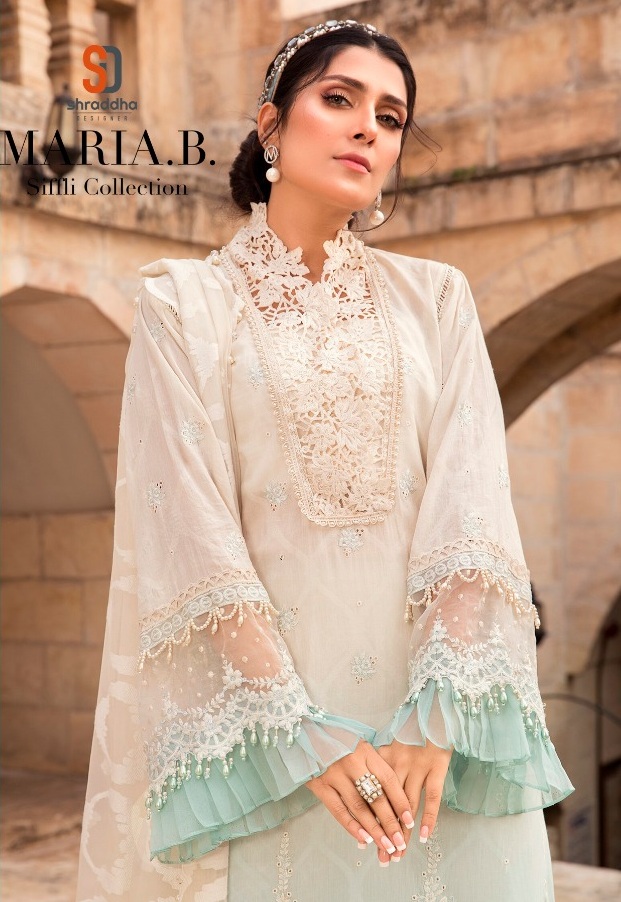 Shraddha Designer Maria B Schiffli Collection Pure Cambric Cotton With Heavy Chicken Embroidery Work Pakisatni Suits Wholesaler Surat