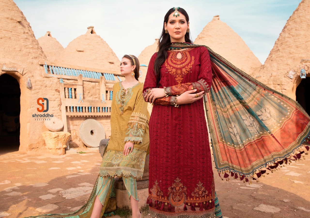 Shraddha Designer Maria B Schiffli Collection Pure Cambric Cotton With Heavy Chicken Embroidery Work Pakisatni Suits Wholesaler Surat